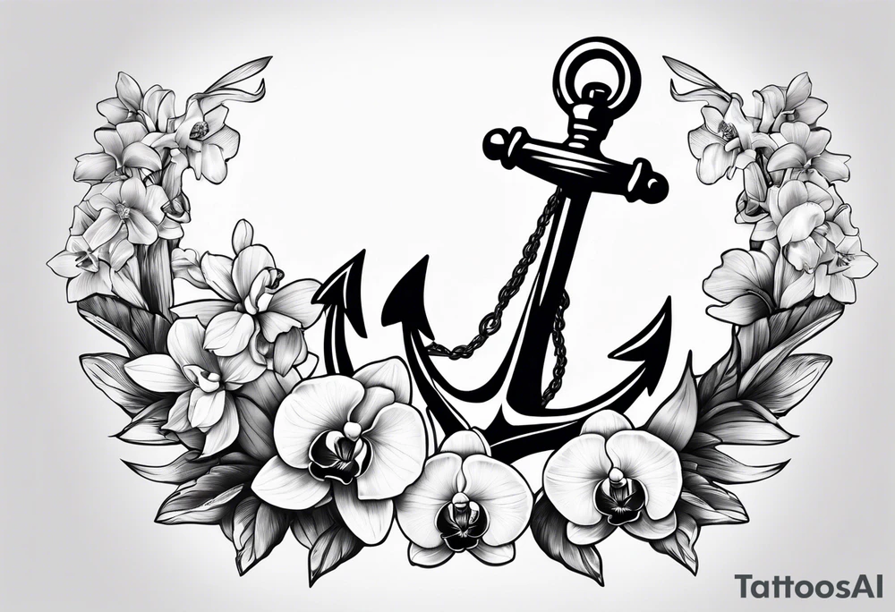 An anchor and orchids tattoo idea