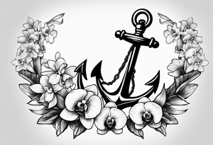 An anchor and orchids tattoo idea