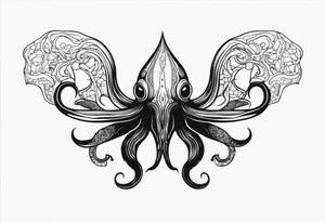 The horrifying squid hides itself in ink and turns the color of its body to black to blend into the sea tattoo idea