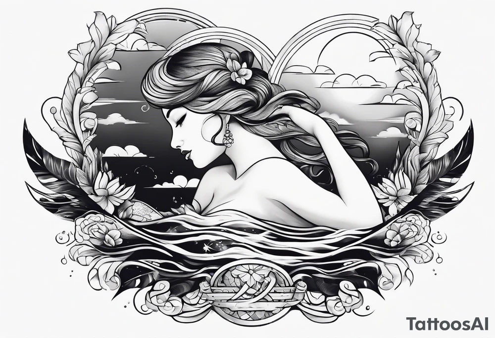 simple tattoo of full body girl relaxing above water tattoo idea