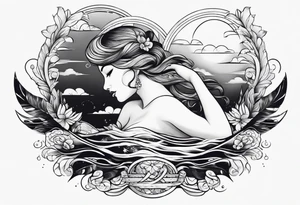 simple tattoo of full body girl relaxing above water tattoo idea