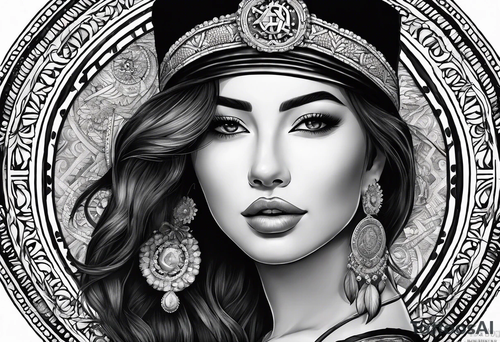 cuba, sea, sun, fun, beautiful girl face, old style navigator, love, world traveller, leo, wolf pad, uyghur alphabet letters, time, north star, tattoo idea