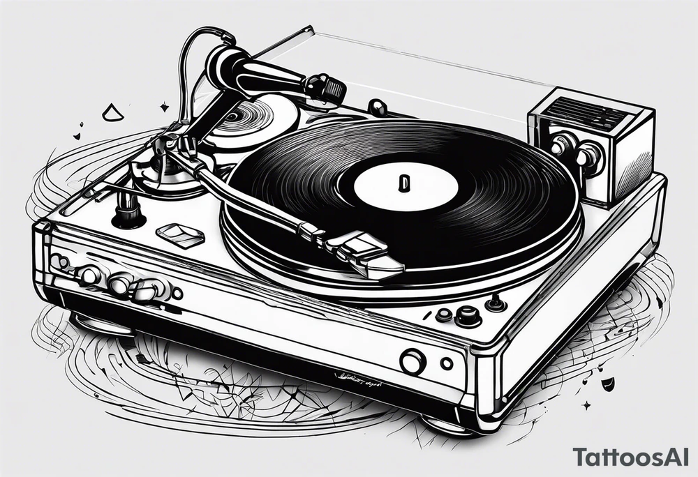 Recordplayer finline art minimalistic oneline throwup tattoo idea