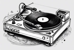 Recordplayer finline art minimalistic oneline throwup tattoo idea