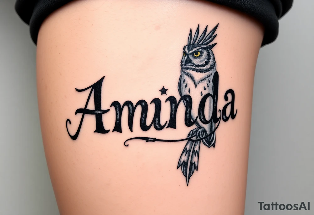 Amanda name with deathly hallows and Hedwick owl tattoo idea