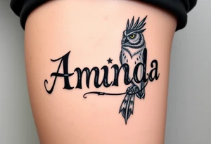Amanda name with deathly hallows and Hedwick owl tattoo idea