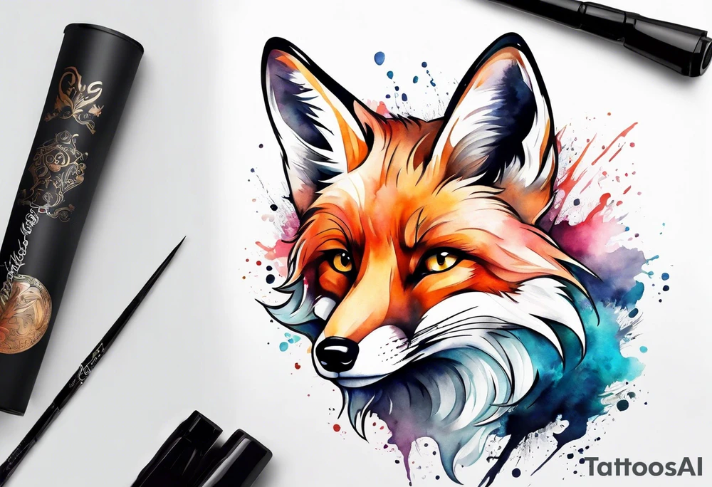 Watercolor fox tattoo idea