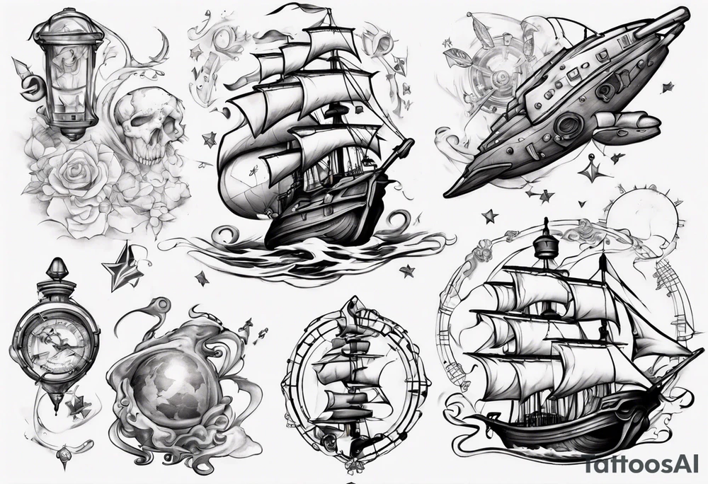 Create a tattoo blending the musical Hamiton and the movie Treasure Planet tattoo idea