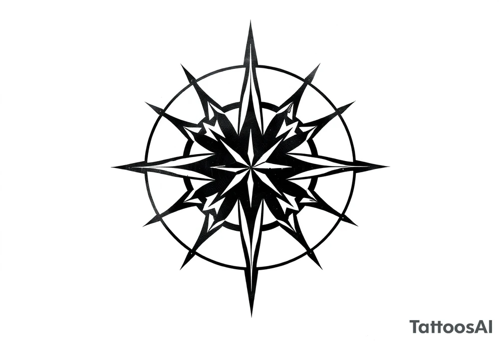 Simple Double layered compass rose tattoo idea