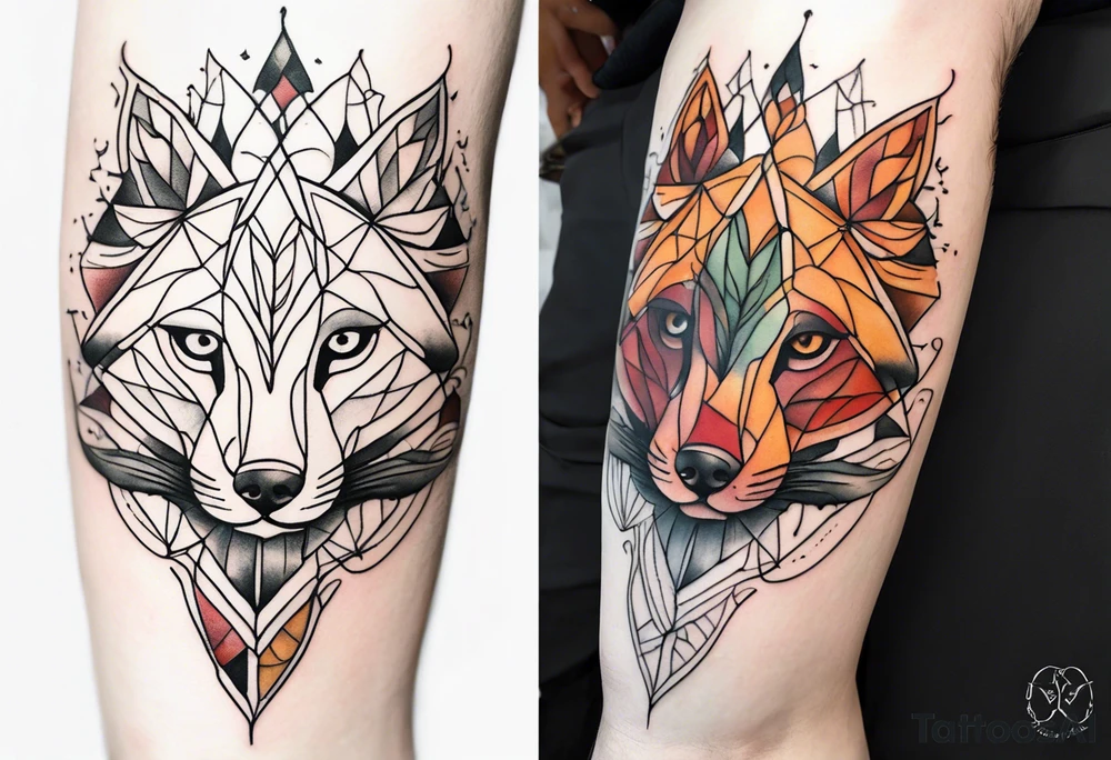 knee tattoo in fall color masculine tattoo idea
