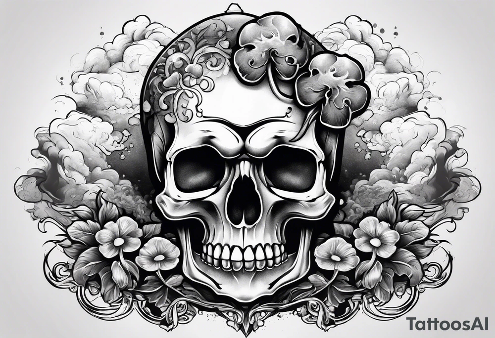 Skull with mushroom cloud tattoo idea