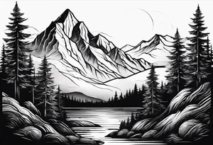 small mountain and trees tattoo idea