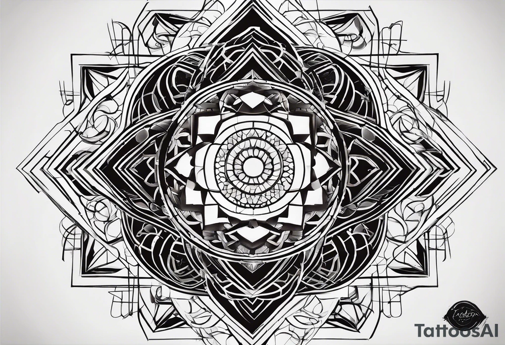 I'd like a minimalist geometric tattoo design symbolizing balance in life.  The design should be abstract. I'm open to various geometric shapes and patterns, but prioritize a harmonious and balanced overall look. tattoo idea