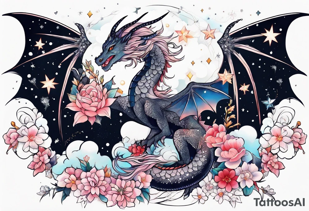Constellation, wing , snow , cross , dragon female japan kawaii , flower tattoo idea