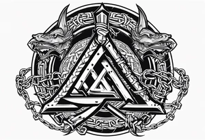 Valhalla sword shield dragon axe Valknut barbed wire chains tattoo idea