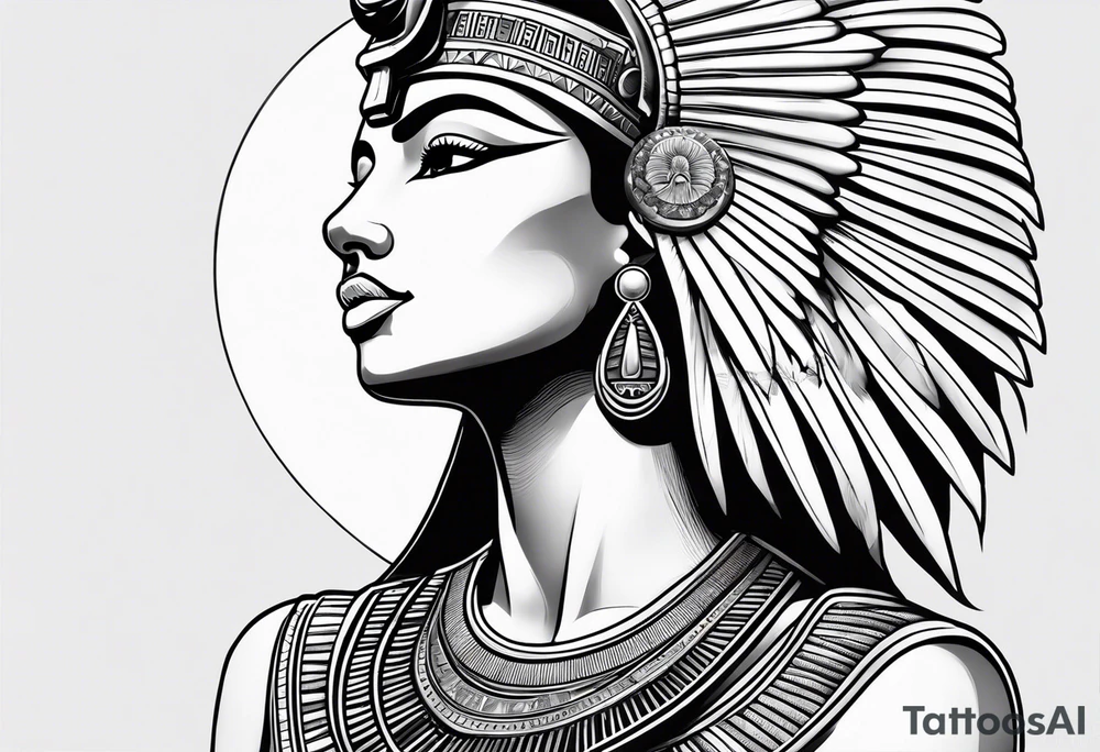 black and white Egyptian goddess Isis tattoo idea
