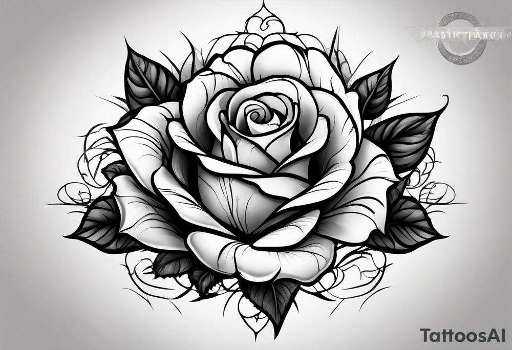 Rose with thorns floating on a leave tattoo idea