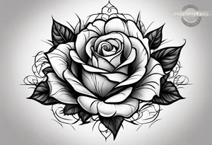 Rose with thorns floating on a leave tattoo idea