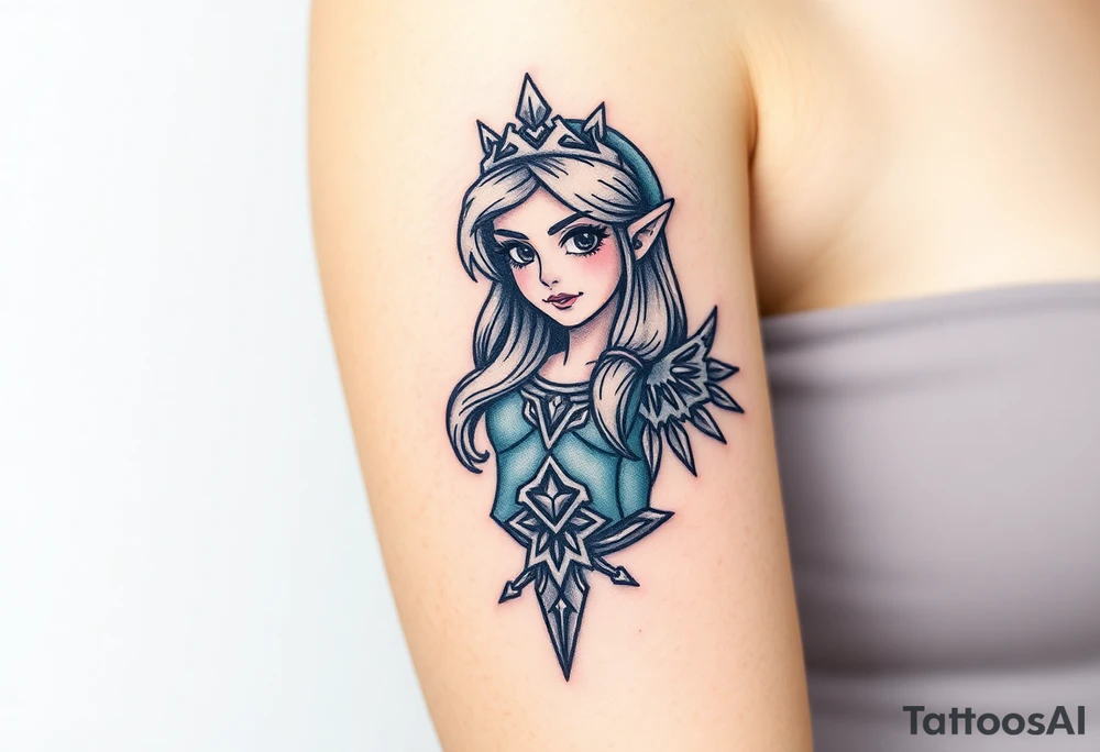 American traditional princess Zelda from twilight princess tattoo idea