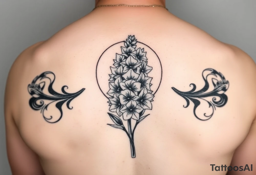 hyacinth flower in front of the sun tattoo idea