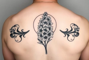 hyacinth flower in front of the sun tattoo idea