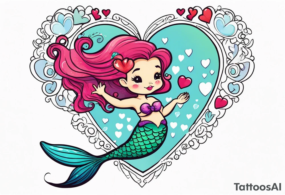 A cute Mermaid with hearts. tattoo idea
