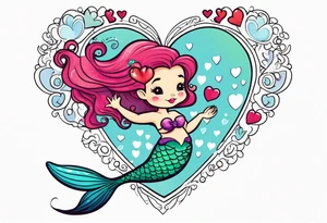 A cute Mermaid with hearts. tattoo idea