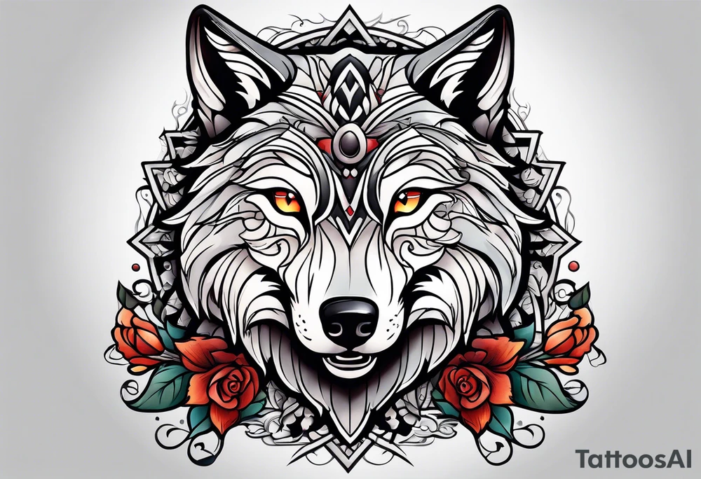 Neotraditional wolf tattoo idea