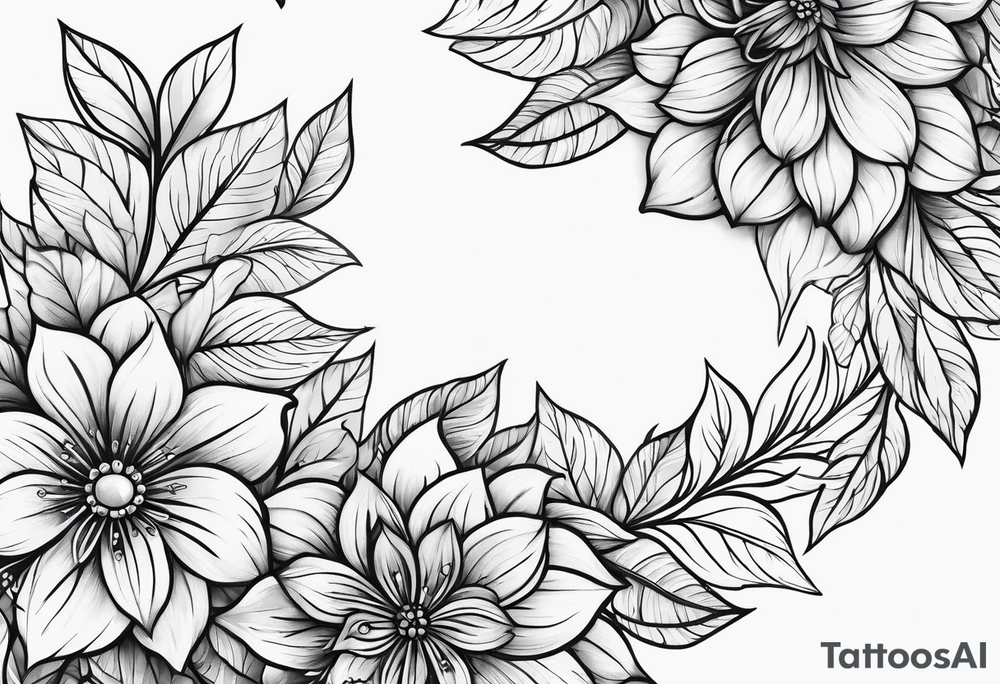 Curved floral leaves tattoo idea