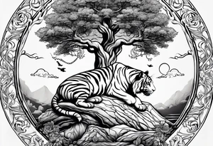 Tree of life with a tiger and a crown tattoo idea