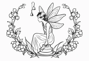 Lily of the valley stem with a fairy resting on one of the bells tattoo idea