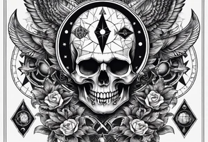 Skull with third eye and dagger through it with the phases of the moon at the bottom tattoo idea