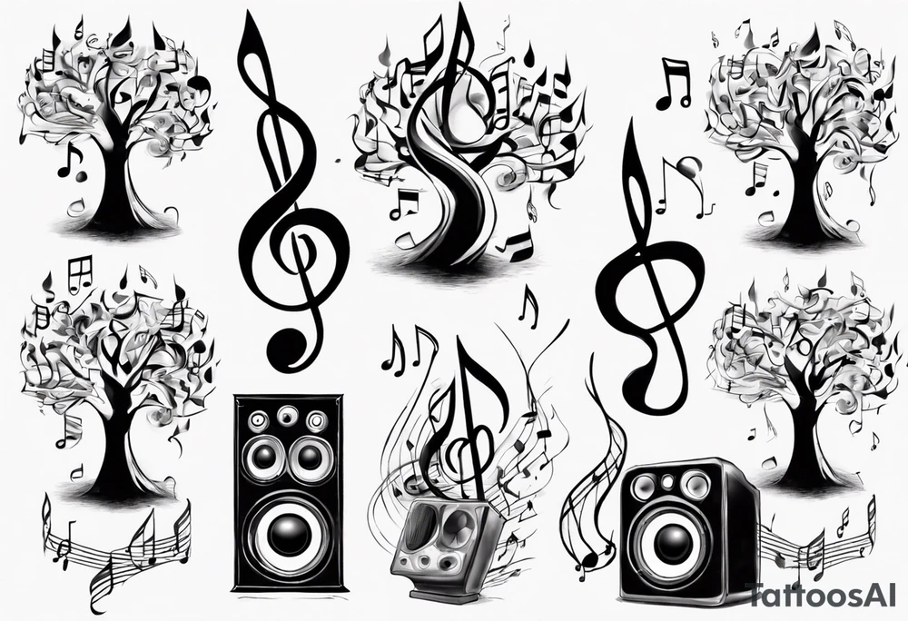 music speaker note tree stave notes tattoo idea