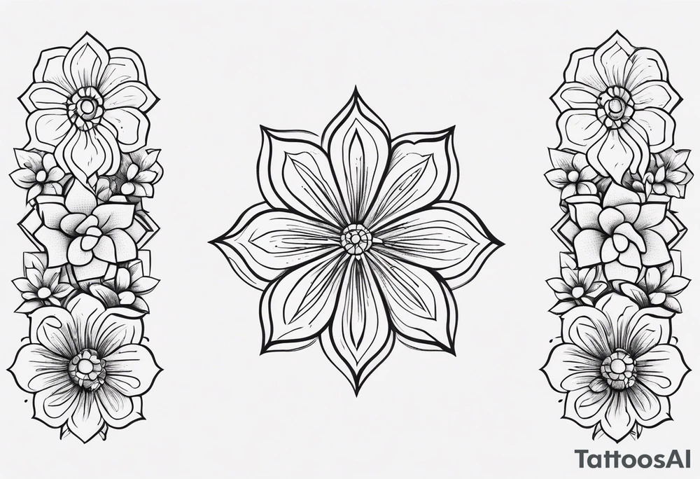 Small tattoo with Four small flowers with initials J, F, K, & L in them tattoo idea