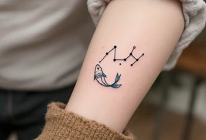 A minimalist Pisces constellation outlined in black with a subtle aquamarine fill captures the intuitive soul of the sign. tattoo idea
