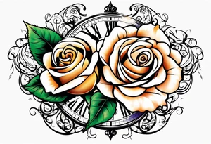 rose, sun light, dove, clock, and text box tattoo idea