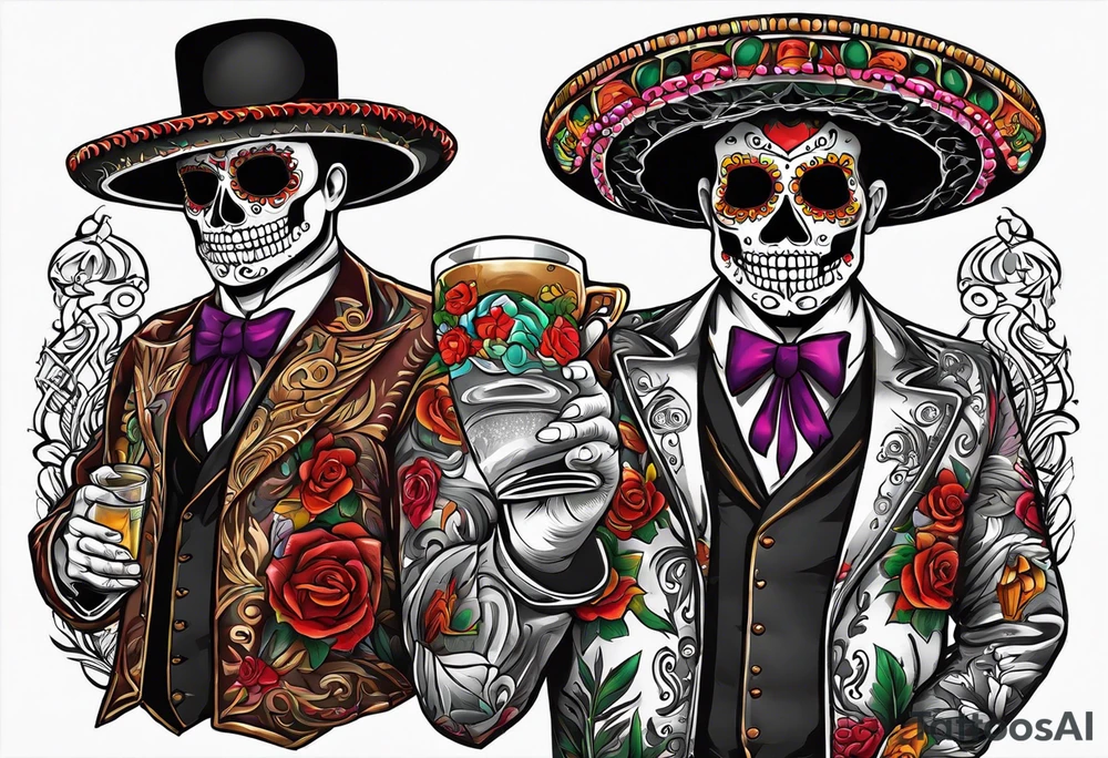 Mexico day of dead  man standing
 drink horizontal tattoo idea