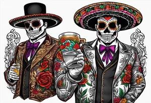 Mexico day of dead  man standing
 drink horizontal tattoo idea