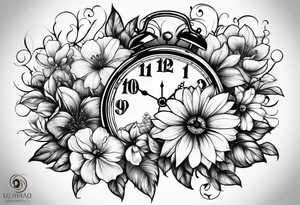 Flowers and clock tattoo idea