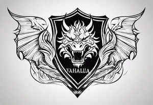 Valhalla sword shield dragon head fire tattoo idea