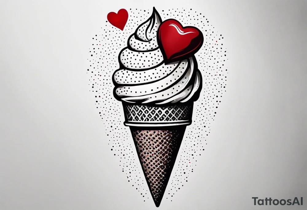 mint chocolate chip ice cream cone with small red heart on it somewhere. tattoo idea