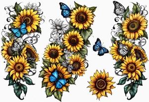 Sleeve with cross, sunflowers and butterflies tattoo idea