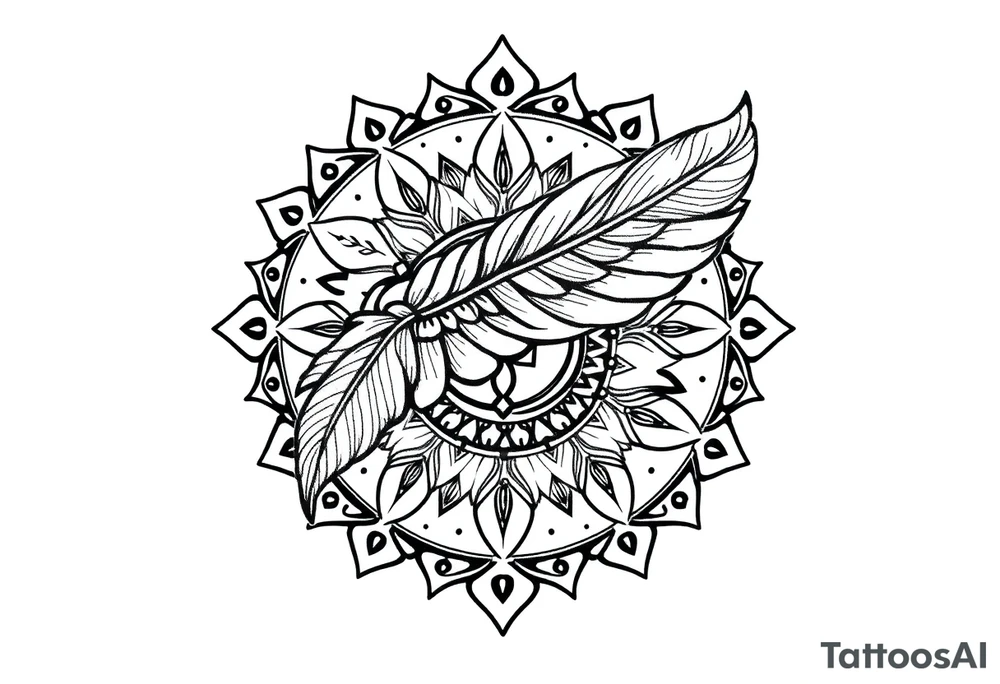 spiritual feather indian mandala shaman rune tattoo idea