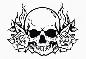 Skull with rose and flames tattoo idea
