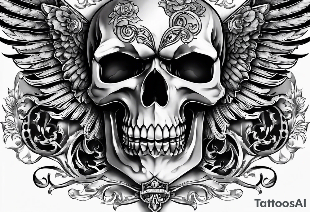 Two 1911 facing away from each other that create a terrifying skull tattoo idea