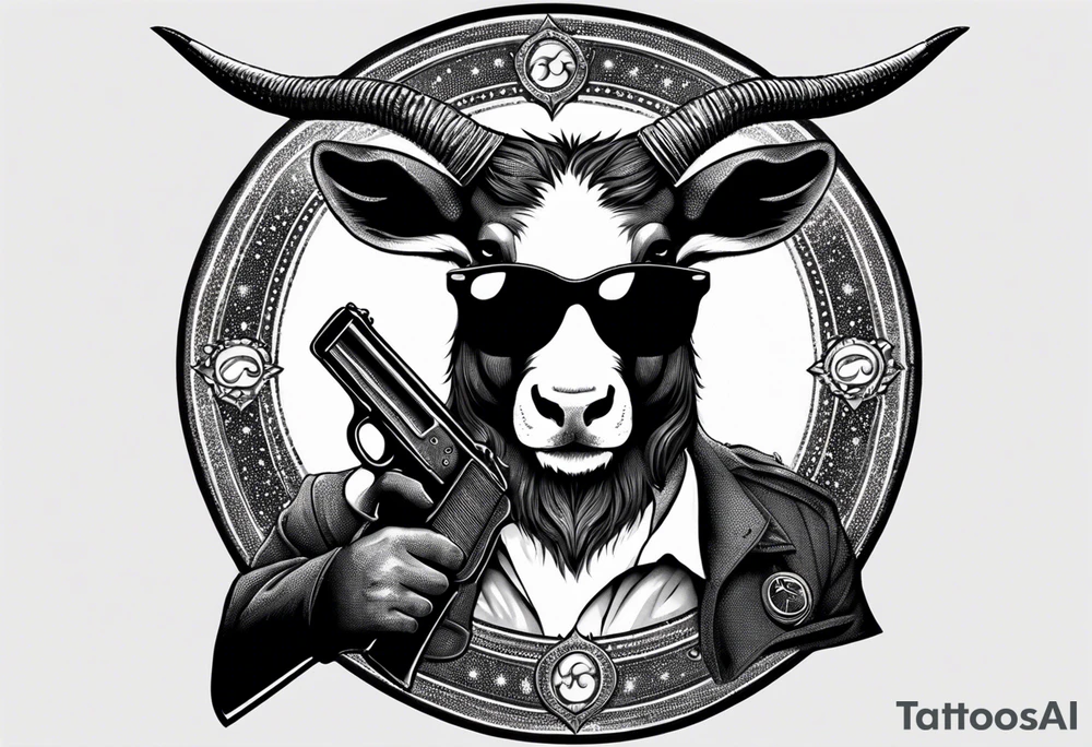capricorn with sunglasses and shotgun tattoo idea