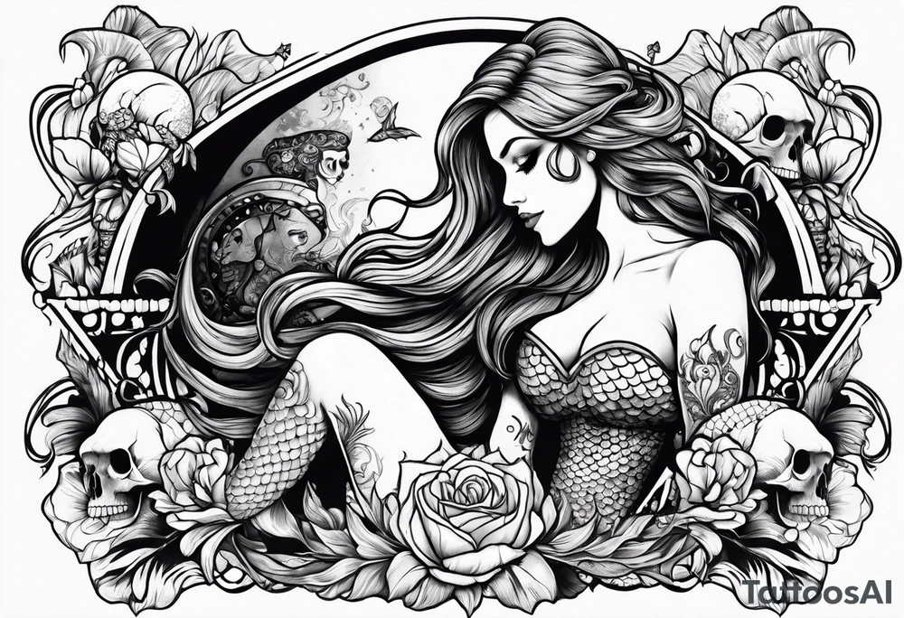 mermaid with skull tattoo idea