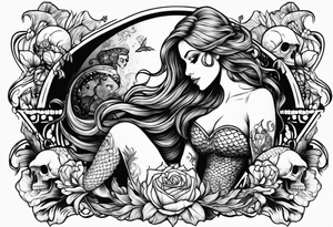 mermaid with skull tattoo idea