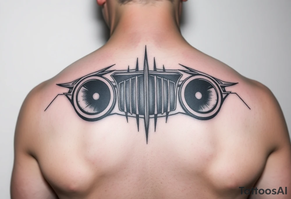 a back tattoo that looks like an exhaust vent, have it to where theres two exhausts on both back sides, try to make it look vertical on both sides also tattoo idea