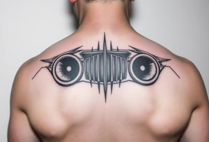 a back tattoo that looks like an exhaust vent, have it to where theres two exhausts on both back sides, try to make it look vertical on both sides also tattoo idea